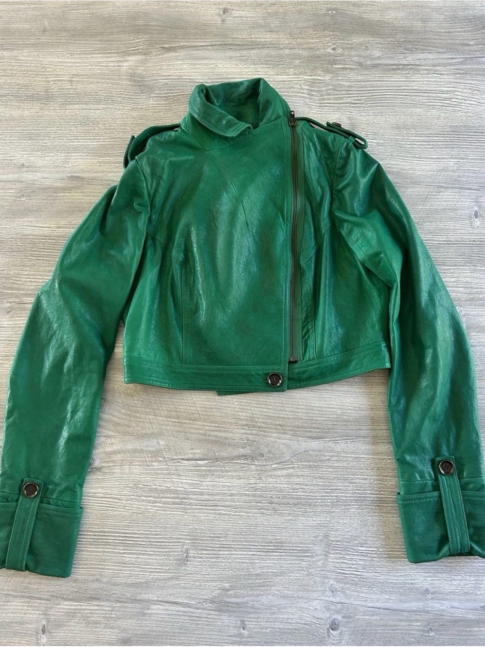 Diane von Furstenberg DVF Alphie Kelly Green Cropped Supple Leather Jacket 12